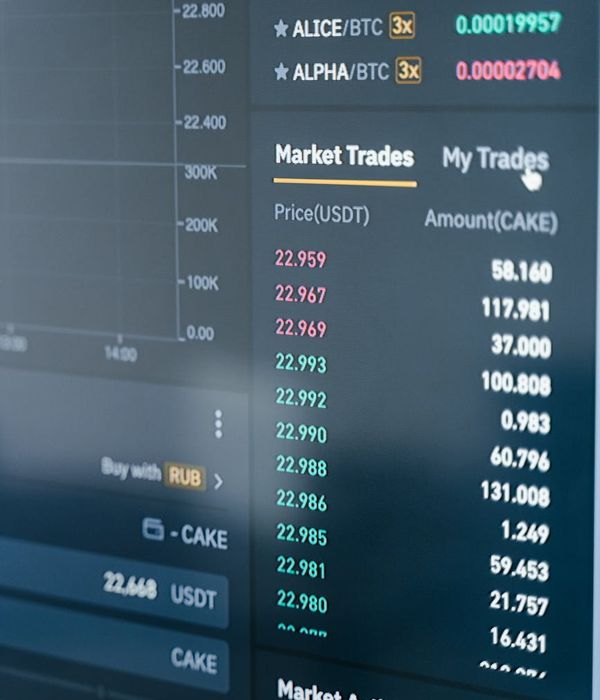 Interactive trading platform interface with market analytics dashboard